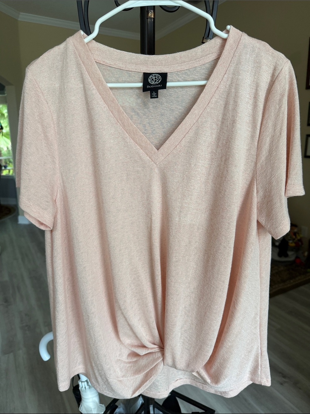 bobeau Blush Pink V-Neck Short Sleeve Twist Front Tee